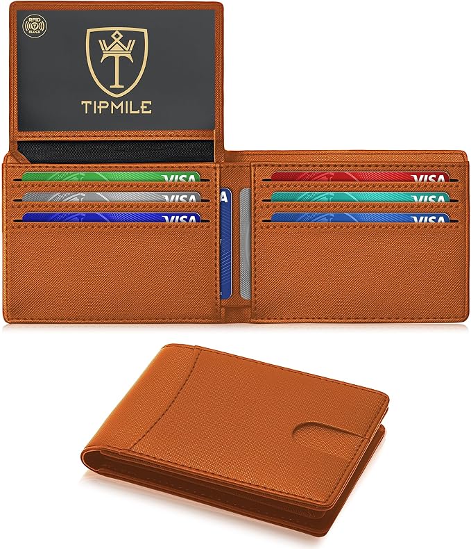 Tipmile Wallet for Men Slim RFID Blocking Credit Card Holder, Minimalist Men Wallets 12 Cards with 2 ID Windows & Cash Slot, Bifold Front Pocket Wallet Gifts for Men by Tipmile