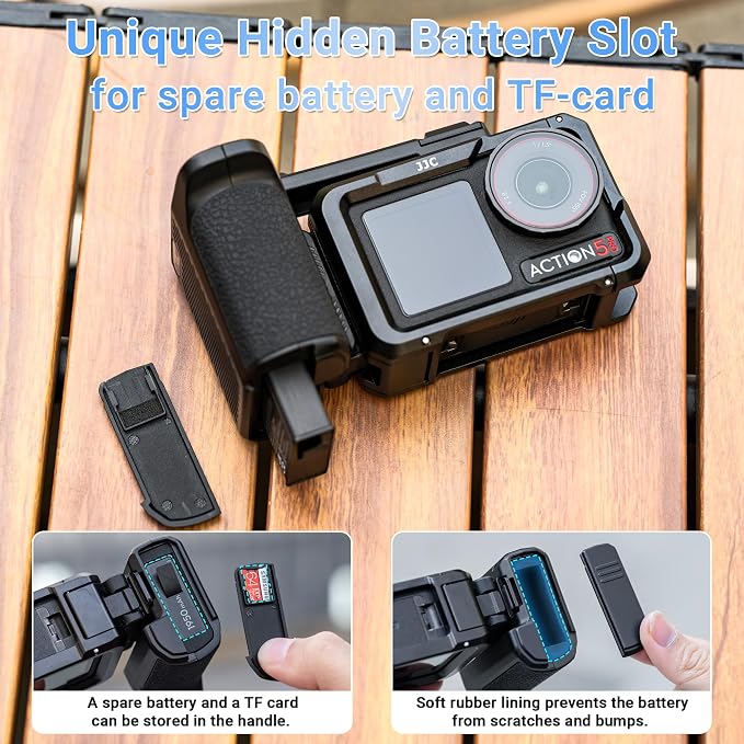 JJC Osmo Action 5 Pro Handle Grip Kit w. Battery Slot,Street Photography | Metal Cage with Quick Release Magnetic Grip & Shutter Button,Cold Shoe,Lens Cap,Lanyard,for DJI Osmo Action 5 4 3 - Image 3