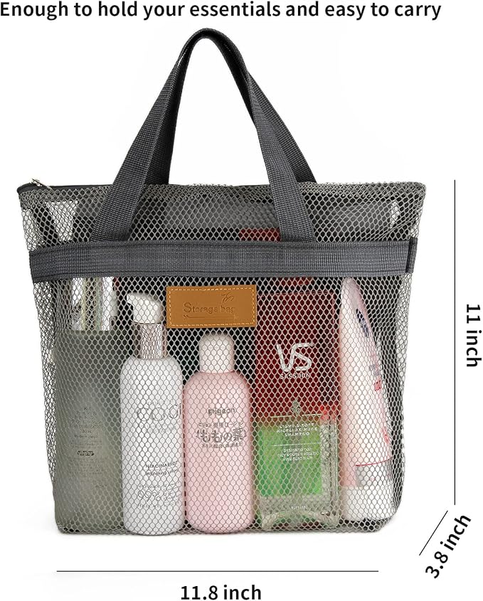 Mesh Shower Caddy Bag Portable Hanging Toiletry and Bath Organizer with Zipper for Travel, Gym, Camping, College Dorms, Beach - Image 7