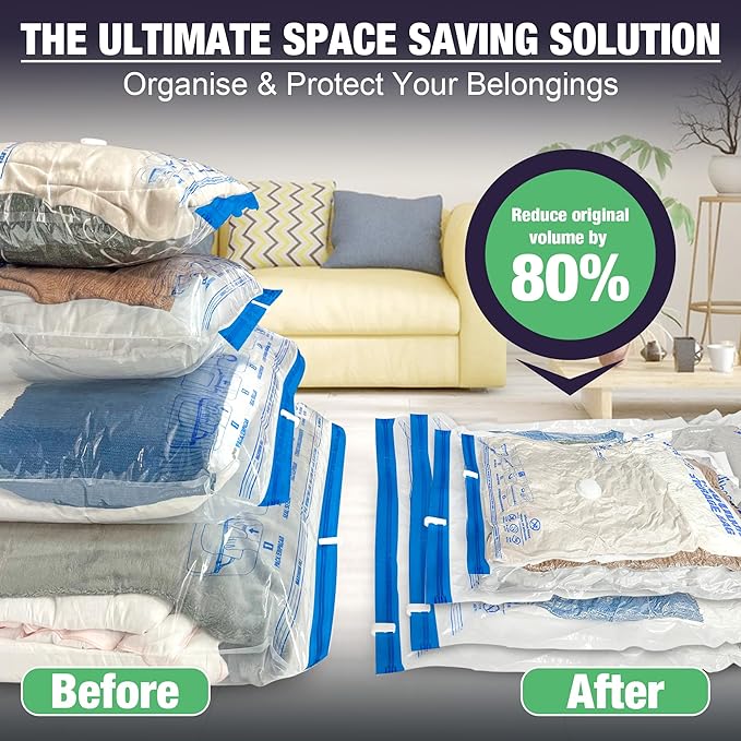 15 Jumbo Vacuum Storage Bags for Bedding, Vacuum Seal Bags for Clothing | Extra Large XL, Airtight Triple Seal, Save 80% Space, Hand Pump, Work with Vacuum, Double Zip, Reusable, Easy to Use - Image 6