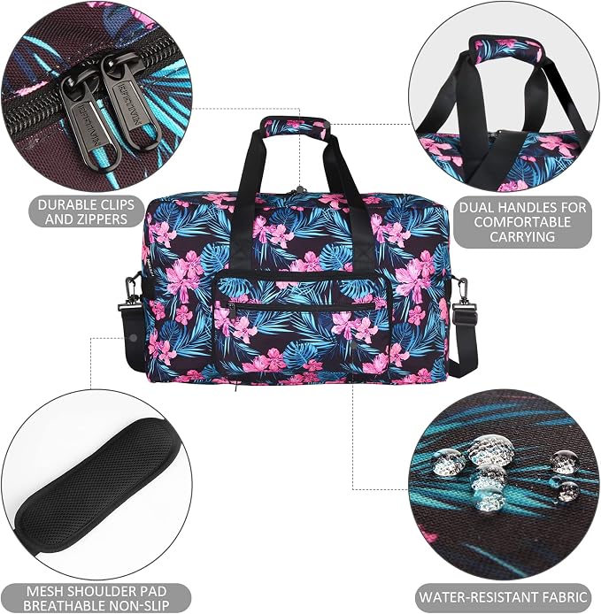 F.FETIVIN Weekender Bag Carry On Travel Duffle Medium Overnight Bag for Women(Flower2) - Image 3