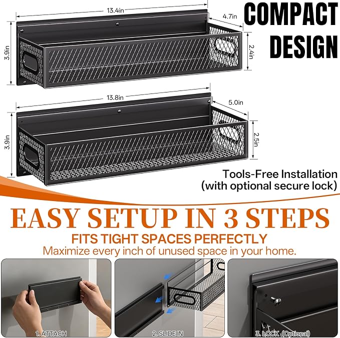 DTUQYX 2-Pack Magnetic Pull Out Laundry Organizer, Slide Out Magnetic Shelves for Washing Machine, Strong Magnet Metal Basket for Washer Dryer Laundry Room, Heavy Duty Widen Spice Rack for Kitchen - Image 2