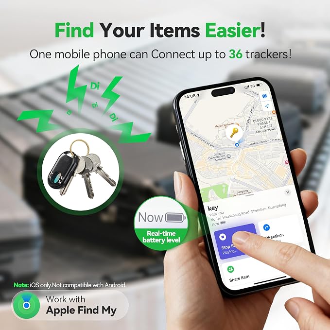 TECKNET [MFi Certified] Air Tracker Tags, Rechargeable Bluetooth Tracker | 3-in-1 Find My Tracker 4 Pack (iOS Only), 100dB Alarm & IR Lens Finder, IP67 Waterproof, Item Locator for Key Luggage Wallet - Image 2