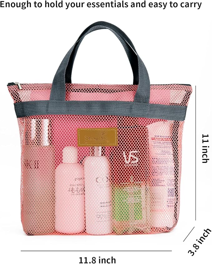 Mesh Shower Caddy Bag Portable Hanging Toiletry and Bath Organizer with Zipper for Travel, Gym, Camping, College Dorms, Beach - Image 5