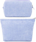 SOIDRAM 2 Pcs Corduroy Makeup Bag Large Cosmetic Bag Toiletry Bag Makeup Pouch Travel Bag Organizer Cute Makeup Brushes Aesthetic Accessories Storage Bag for Women Blue by SOIDRAM