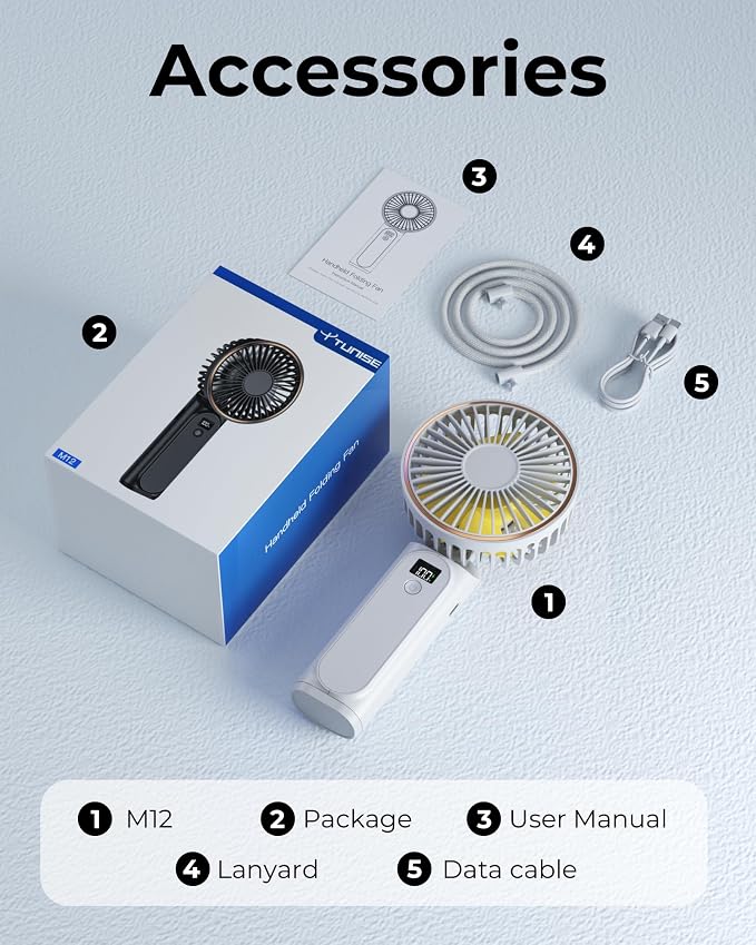 TUNISE Portable Handheld Fan, Portable Fan Rechargeable, 4000mAh, 180° Adjustable, 6 Speed Wind, Display Electricity in Real Time, USB Rechargeable Foldable F an, Quiet Personal Fan with Power Bank - Image 8