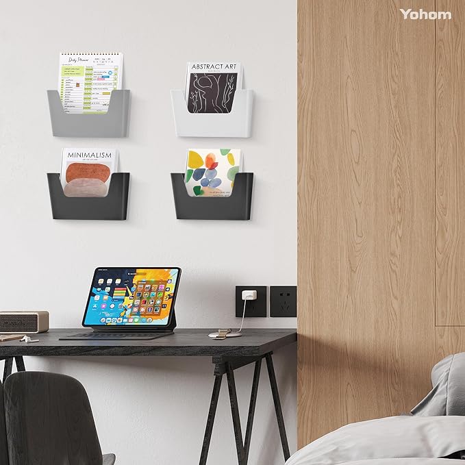 YOHOM Adhesive File Holder Plastic Document Folder Door No Drilling Mount Mail Magazine Organizer A4 Filing Envelopes Folder, Office Wall Mount Single Pocket (BLACK, 5 PCS) - Image 4