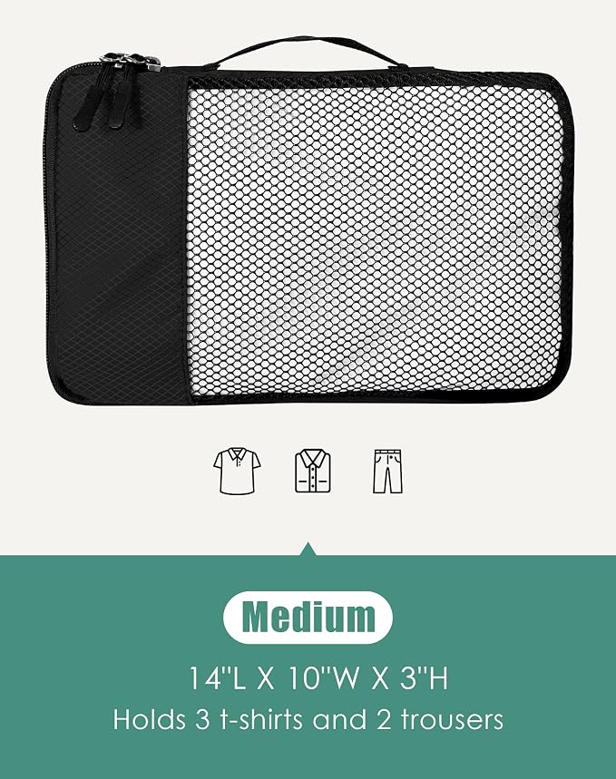 WTREE 4-Piece Packing Cubes Travel Accessories Set for Suitcases - Luggage Organizer Bags with Double Zipper - Mesh Top - Medium - Black - Image 5