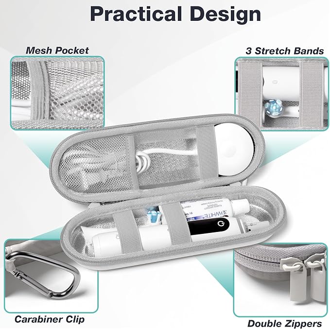 Nincha Hard Shell Electric Toothbrush Case - for Oral-B iO/Pro/Smart Series Bigger Size Travel Case Fits all Powered Toothbrushes and Accessories White - Image 3