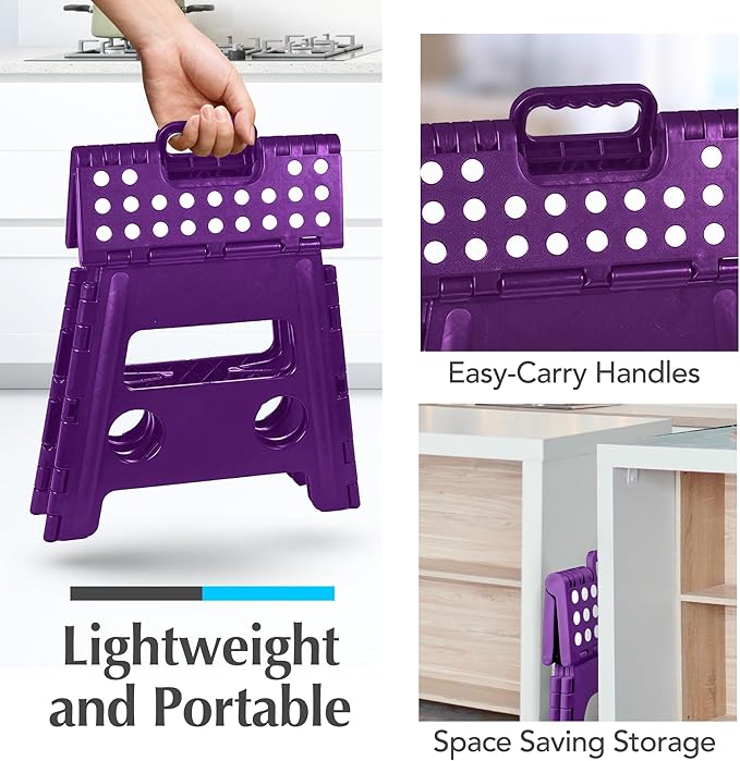 Handy Laundry Folding Step Stool 13 Inch, Purple, Non-Slip Holds 300 lbs | 13 Inch, Purple, Foldable Collapsible Step Stool, Non-Slip, Holds 300 lbs, Kitchen Bathroom Bedroom, Adults - Image 6
