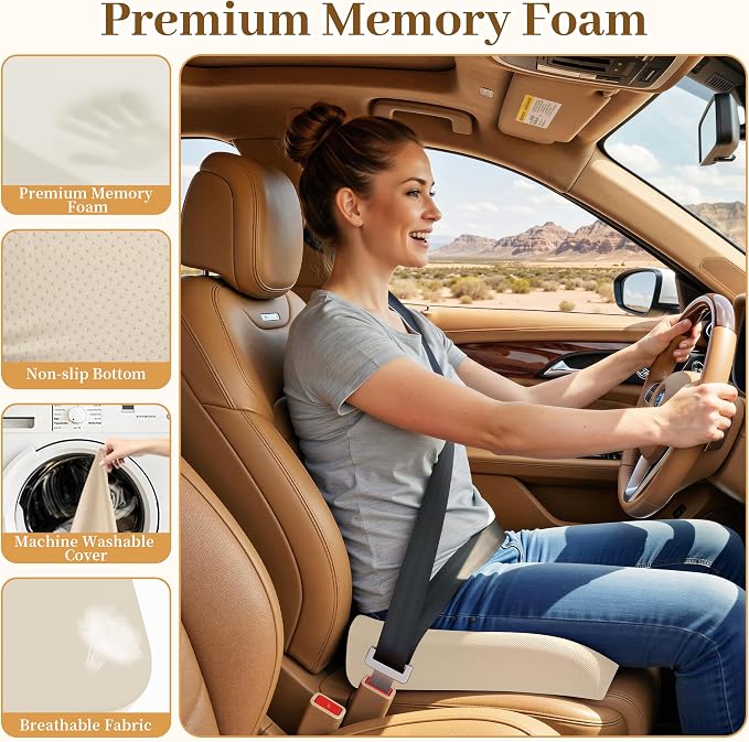TranquilRelax XL Memory Foam Seat Cushion for Office Chair, Khaki | Medium-firm Support for Long Sitting, Washable Mesh Cover, Non-slip Base, Perfect for Car Seats & Short Drivers - Image 3