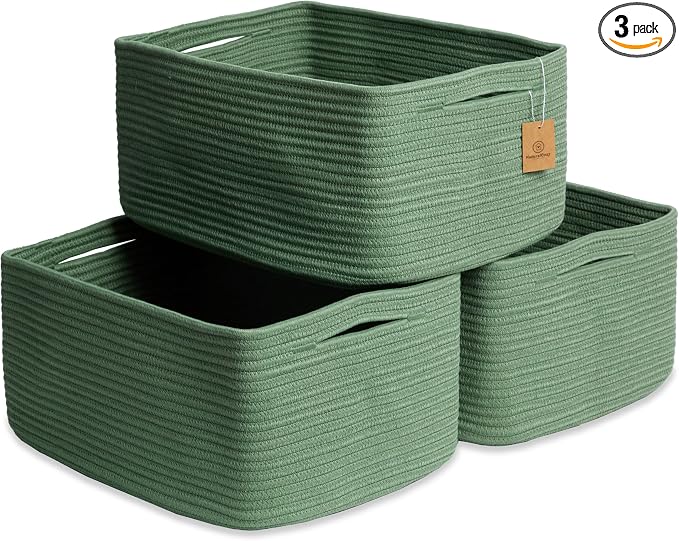 NaturalCozy Storage Baskets 16.8”x13”x7.6” Cotton Rope Woven Baskets for Organizing 3-Pack | Toy Storage Bins | Basket for Shelves, Laundry, Blanket, Clothes, Closet, Kitchen, Bathroom, Gifts by NaturalCozy