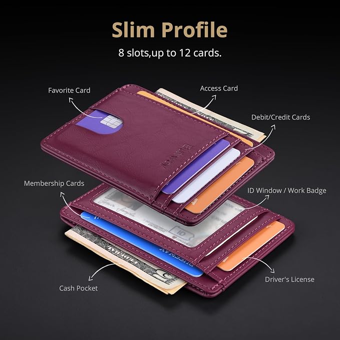 Buffway Slim Minimalist Front Pocket RFID Blocking Leather Wallets for Men and Women - Alaska Purple - Image 4
