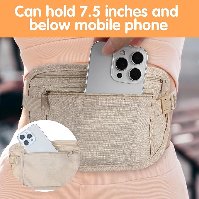 2 Pcs Travel Money Belt for Women,Hidden Money Pouch for Travel,Undercover Anti-Theft Travels Moneys Belt Under Clothes for Cash Cards Passport Keys Mobile Phone for Men Women - Image 4
