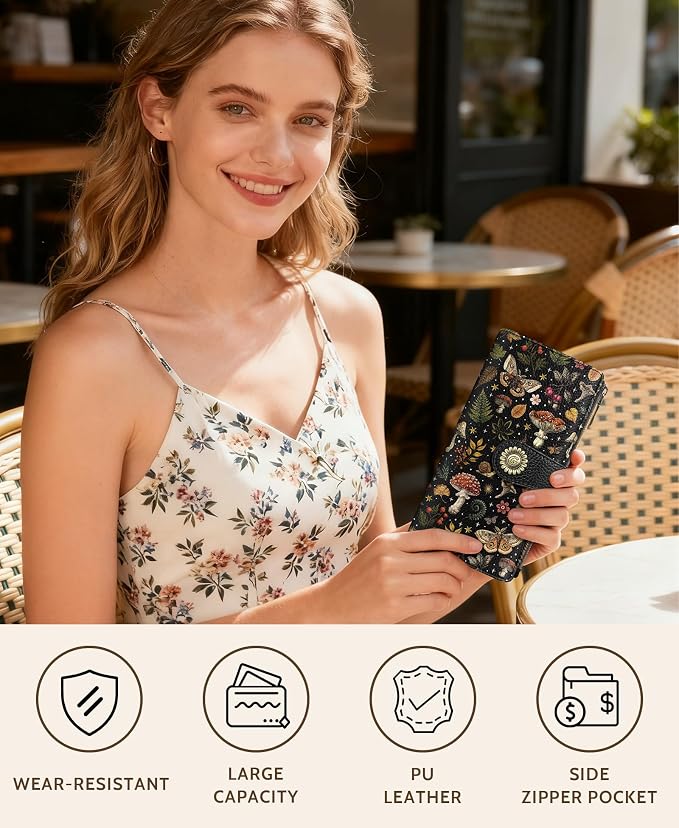 GIANCOMICS Mushroom Womens Wallet RFID Blocking, Credit Card Holder Bifold | Billfold, Cute Cash Purse, Travel Zipper Coin Pocket, Compact Clutch, PU Leather, ID Window, 11 Card Slots, Ladies Gift Woman - Image 2