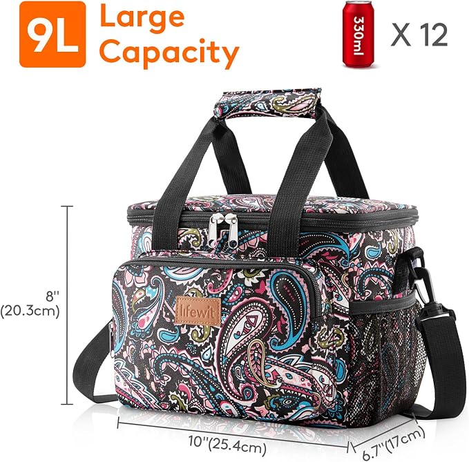 Lifewit Medium Lunch Bag, Insulated Lunch Box, Soft Cooler Cooling Tote for Adult Men Women, Paisley 12-Can (9L) - Image 3