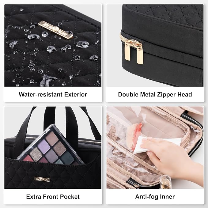 Everfun Travel Toiletry Bag with Hanging Hook and Leakproof Wet/Dry Compartments, Large Capacity Makeup Cosmetic Organizer for Women, 11x7.75x4.5 Inch, Black - Image 6