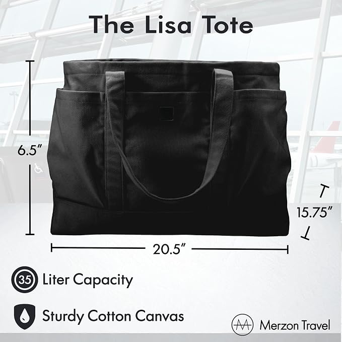 Lisa Tote | 35L | TOTE-136 Black | Everyday Utility, Versatile Gym, Beach & Market Bag, Daily Carry, Sturdy Cotton Canvas, Fits Under Airline Seat, TSA Friendly - Image 2