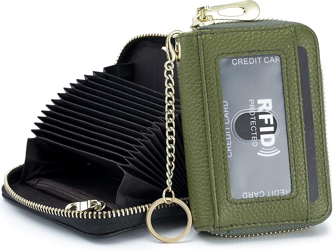 imeetu Rfid Credit Card Holder, Businese Card Case, Wallet for Women Men | Genuine Leather Card Wallet with id Window, Keychain & Double Zipper, Water-resistan Small Wallet with Gift Box, Daily Travel by imeetu
