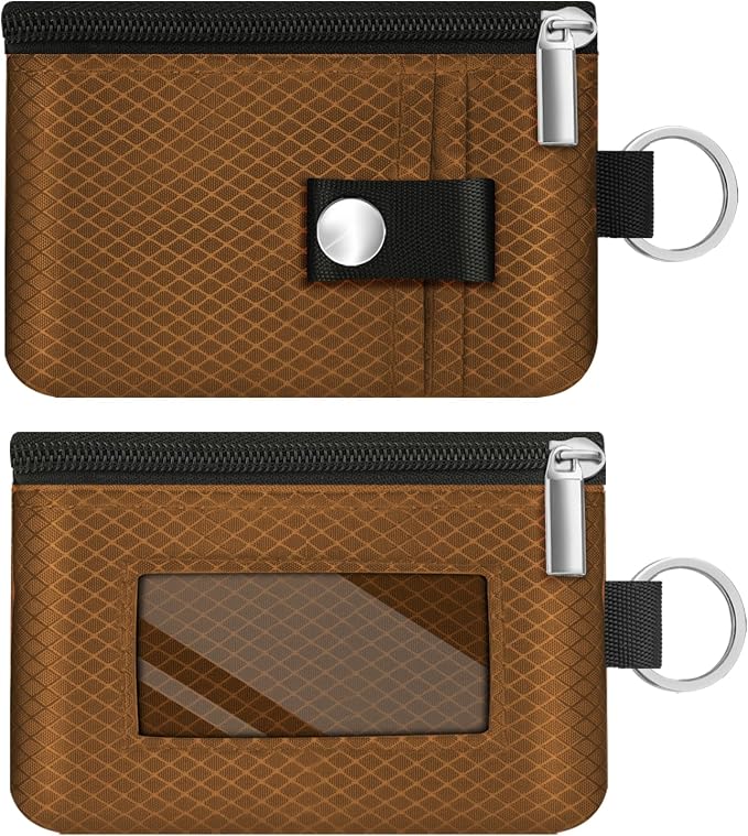 Minimalist RFID Blocking Small Wallet with ID Window,WaterResistant Zip Id Case Wallet with Lanyard Keychain for Cards,Cash,Travel,Women,Men (Brown) - Image 3