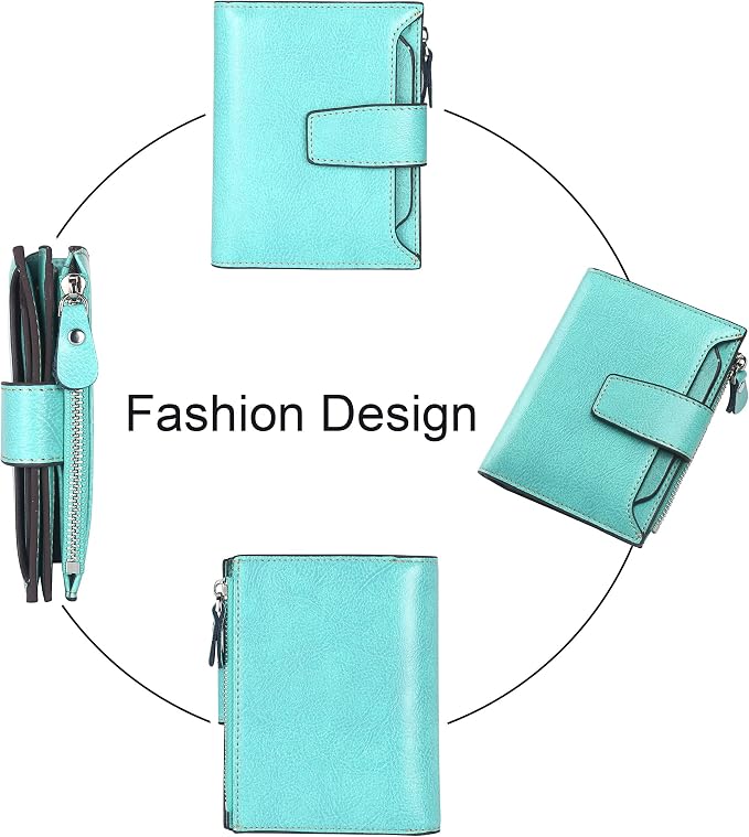 Small Compact Women Wallet RFID Blocking Genuine Leather Bifold Purse with ID Windows - Image 3