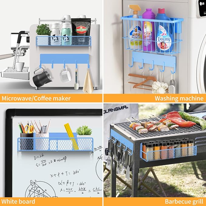 Magnetic Spice Rack for Refrigerator, 7 Pack Metal Magnetic Shelf, Moveable Magnetic Storage Fridge Organizer, Spice Organizer, Hook Rack, Paper Towel Holder, Utensils and Cutting Board Holder, Blue - Image 7