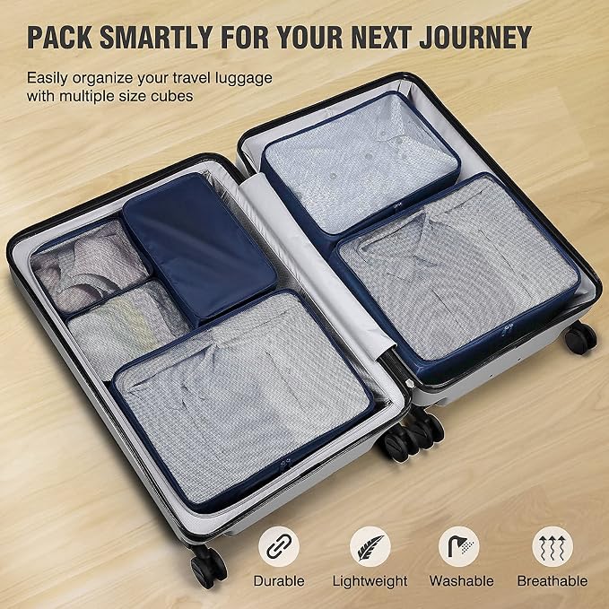 Mossio 6 Set Packing Cubes with Shoe Bag - Lightweight Travel Luggage Suitcase Organizers - Image 5