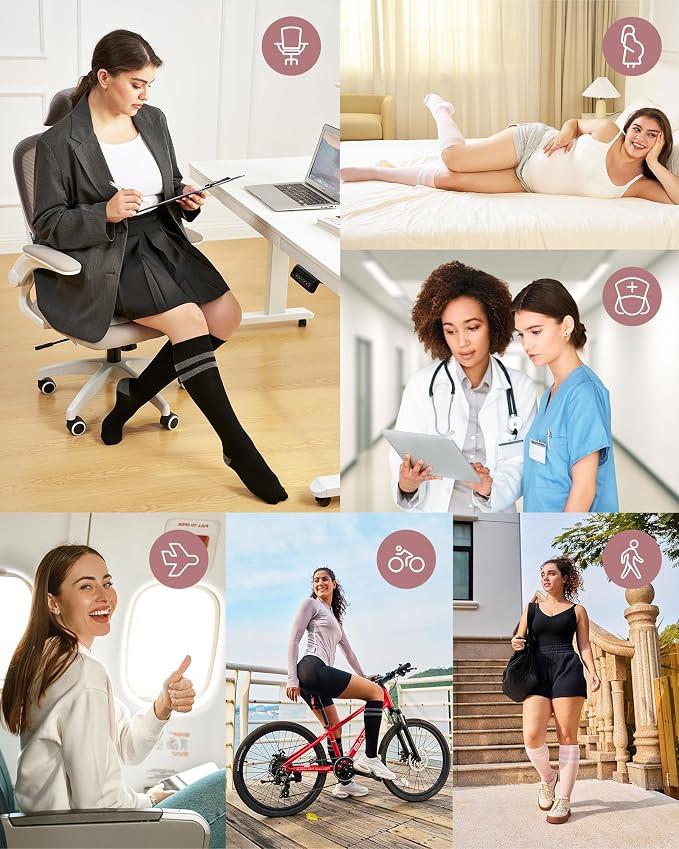 Momcozy Compression Socks for Women Wide Calf, 15-20mmHg Knee High Support Socks for Pregnancy, Nurses, Flying, Travel - Image 6