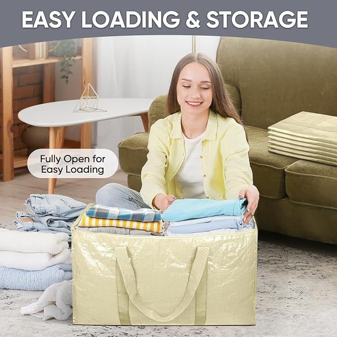 TICONN 8 Pack Extra Large Moving Bags Heavy Duty with Zippers & Carrying Handles, Durable Storage Bags Moving Boxes for Closet Organizers and Storage (8 Pack, Cream) - Image 7