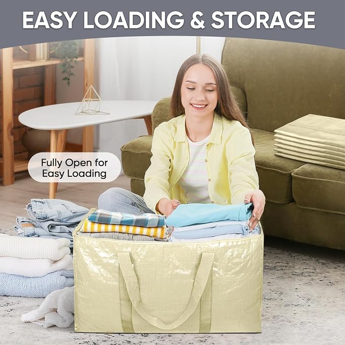 TICONN 2 Pack Extra Large Moving Bags Heavy Duty with Zippers & Carrying Handles, Durable Storage Bags Moving Boxes for Closet Organizers and Storage (2 Pack, Cream) - Image 7
