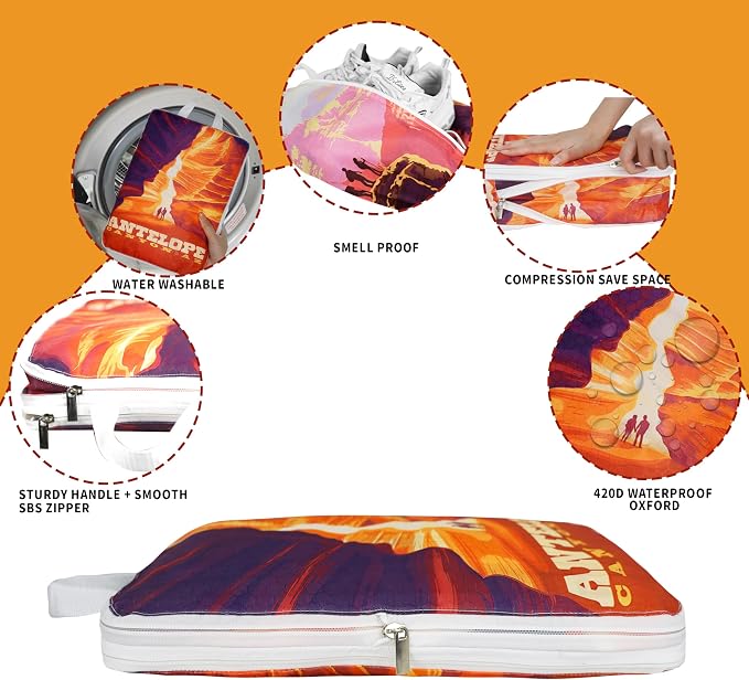 Compression Packing Cubes for Travel, 6 Set National Park Luggage Organizers, Lightweight Waterproof Expandable/Compression Bags Smell Proof Travel Packing Cubes for Suitcases - Image 4