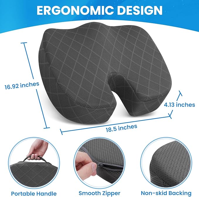 Seat Cushion - for Office Chair, Car Seat, Airplane, Bleacher - Sciatica & Coccyx Pain Relief Desk Chair Cushion for Long Sitting Office Workers, Car Drivers(Grey, XX-Large) | for Car Seat, Airplane, Desk Chair - Sciatica & Hip & Coccyx Pain Relief Cus... - Image 2