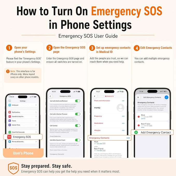 Personal Alarm with 130dB Siren, Rechargeable Wearable SOS Safety Device One-Key Panic Button Smart Emergency Alarm Sends Calls and Texts to Your Phone for Women Elderly Kids (Rose Gold) - Image 6