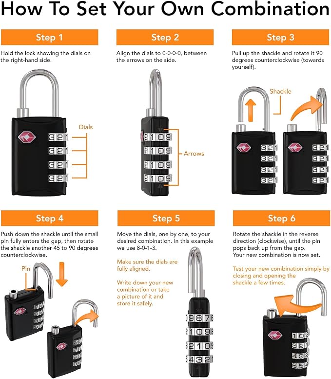 TSA Luggage Locks 2 Pack – 4-Digit Steel – Red/Blue | Keyless padlock for backpacks, travel suitcases, toolbox, filing cabinets, baggage & gym locker - Image 6
