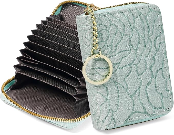 RNIEGA Credit Card Holder RFID Blocking Small Wallet for Women Vegan Leather Card Case Wallets with Zipper Keychain by RNIEGA