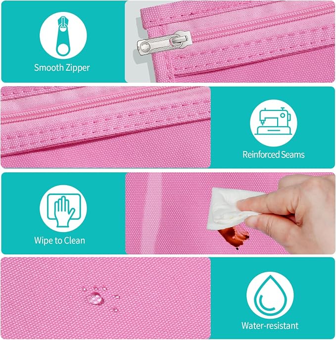 HIONXMGA Set of 3 Diaper Bag Organizing Pouches, Space-Saving, 3 Large Size | Clear Front Toiletry Bags Waterproof Zipper Pouches for Women Kids Toiletries Baby Essentials Well-Organized Carry, Pink - Image 6