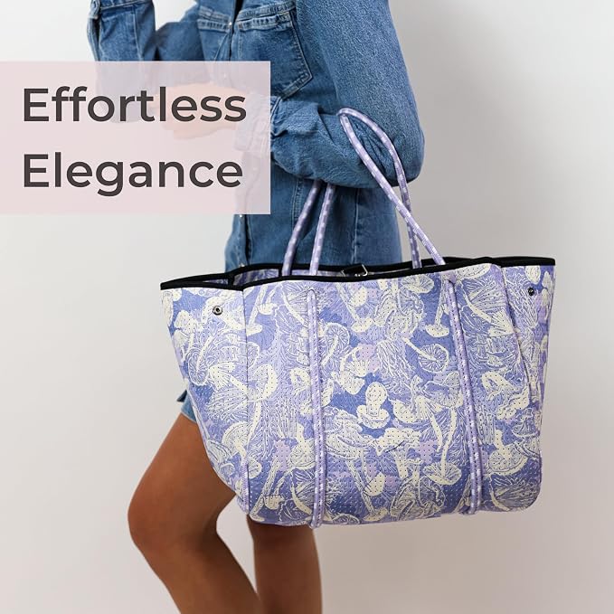 POPUPS Large Neoprene Tote Bag for Women - Everyday Designer Handbag for Travel Work and Beach with Pockets and Zipper Pouch - Image 9