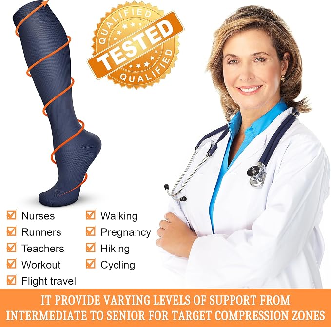 QUXIANG Compression Socks for Women & Men 15-20 mmHg, Best for Medical, Nursing, Running, Athletic, Varicose Veins, Travel - Image 5