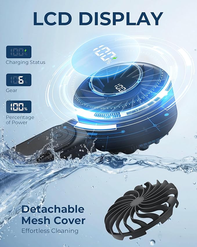 Peiyuu Handheld Fan, Portable Fan, 4000mAh Rechargeable Personal, 180° Foldable Mini Desk Fan with 6 Wind Speed, LCD Digital Display, Lanyard as Neck, Ultra Quiet, Pocket Size for Indoor Outdoor - Image 5