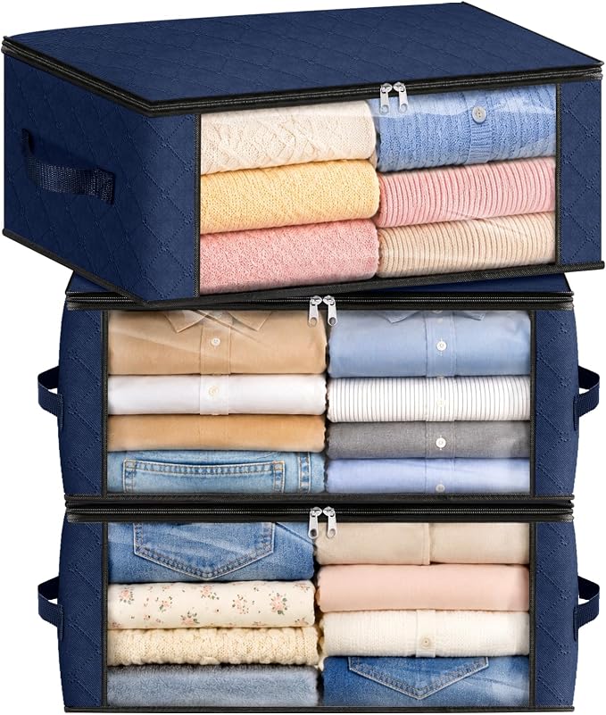 35L Closet Organizers, Foldable Under Bed Storage Containers | Storage Bags with Zippers,Window and Handles for Organizing Bedroom, Closet, Clothing,Organization with Handle by Fabtotes