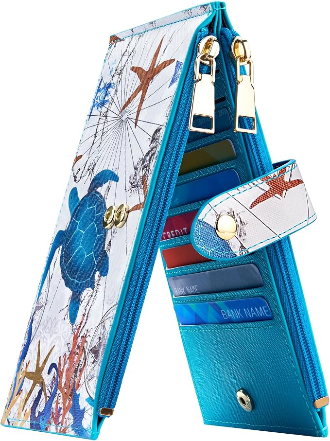 Travelambo RFID Wallet Women Large Size Bifold Multi Card Wallet Case with Zipper Pocke Credit Card Holder for Women by Travelambo
