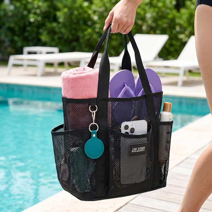 Mesh Beach Bag tote for women men cruise travel essentials swim pool towel bag for family vacation foldable must haves | foldable - Image 8