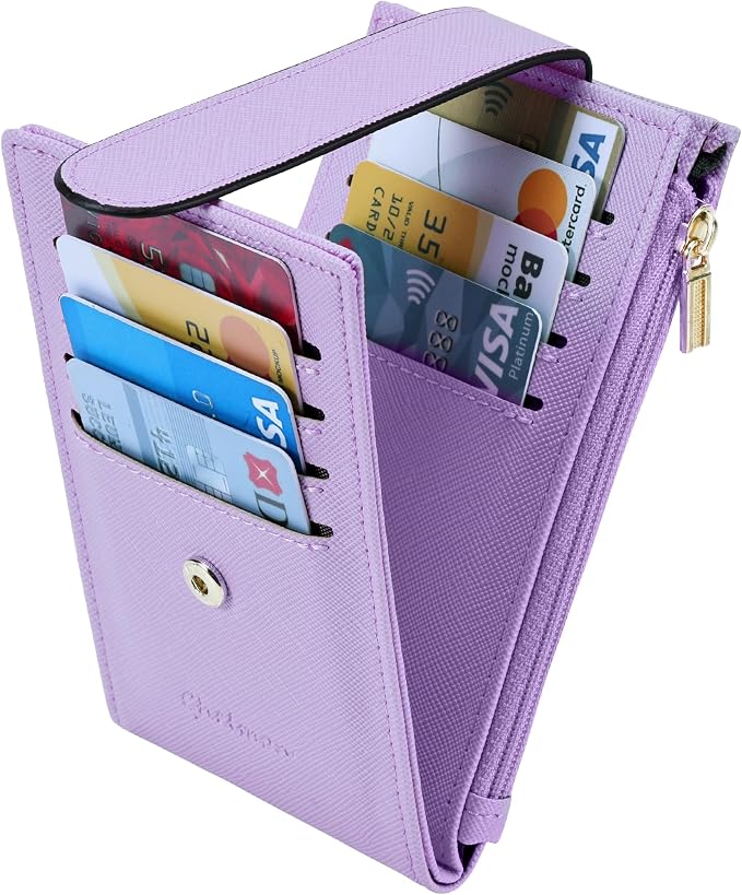Chelmon Women's RFID Slim Card Holder Wallet | Thin Bifold Multi Card Case with Zipper Coin Pocket Purse for Women(Light Purple) - Image 6