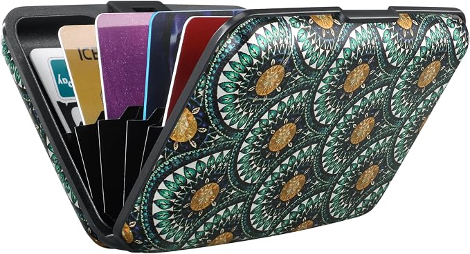 RFID Aluminum Wallet Credit Card Protector Case Holder for Men Women | Mini RFID Aluminum Wallet Credit Cards Holder Business Card Case Metal ID Case for Men Women(Peacock Feathers) - Image 6