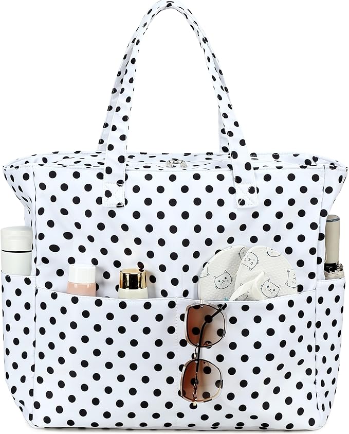LEDAOU Large Beach Bag for Women, Waterproof Sandproof Tote Bag with Zipper | 36L Pool and Swim bag with Zipper, Wet/Dry pocket and 7 Pockets for Beach Days, Cruises, Vacations and Family travel by LEDAOU