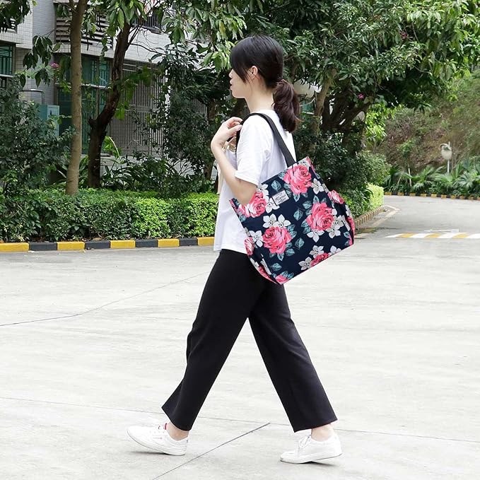 KAMO Floral Tote Bag - Waterproof Lightweight Handbags Travel Shoulder Bag for Hiking Yoga Gym Swimming Travel Beach - Image 2