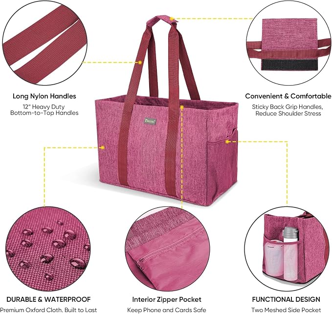 BALEINE Soft 9 Gallon Extra Large Utility Tote, Foldable Reusable Storage Bag (Berry Pink) - Image 5