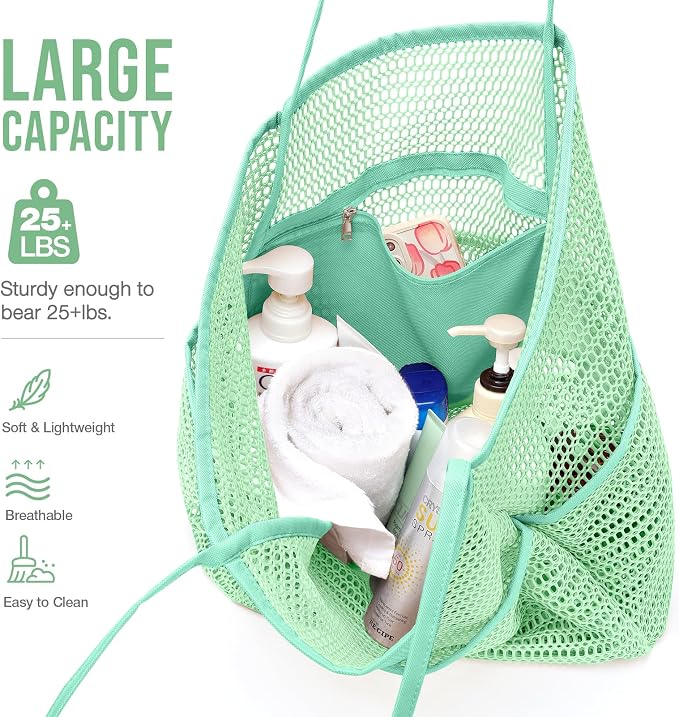 KPX Beach Bag with Mini Pocket, Summer Beach Tote Bags for Women Large Foldable Mesh Swimming Pool Travel Bags - Sandproof - Image 7