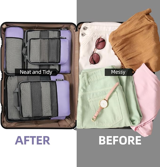 BAGAIL 4 Set/6 Set/8 Set Compression Packing Cubes Travel Accessories Expandable Packing Organizers (Half Mesh, 6-Lavender) - Image 6
