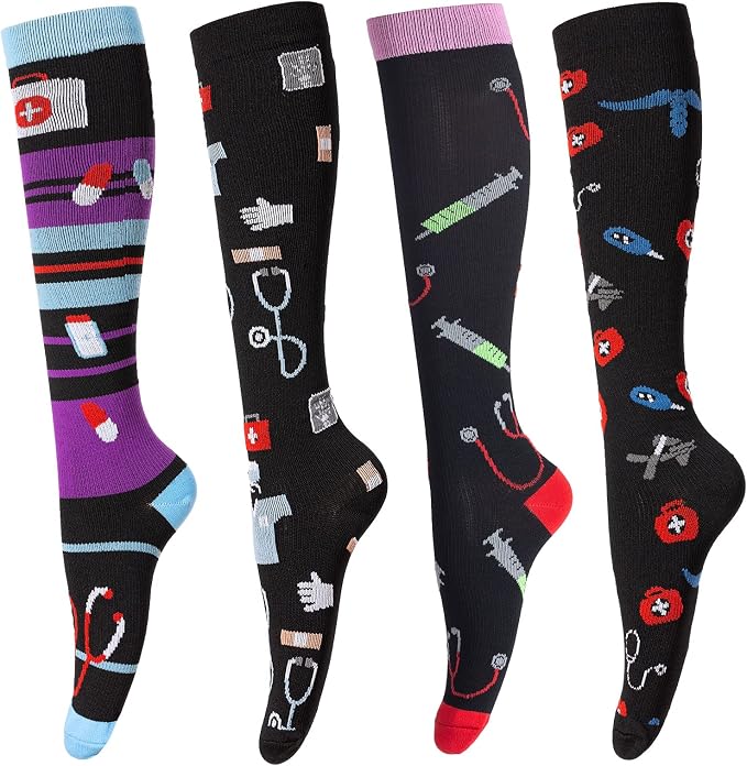 4 Pairs Compression Socks for Women & Men, Support Compression Sock 20-30 mmHg for Nurses, Pregnancy, Flying, Running,Travel by MoreYoungerMoreHealthier